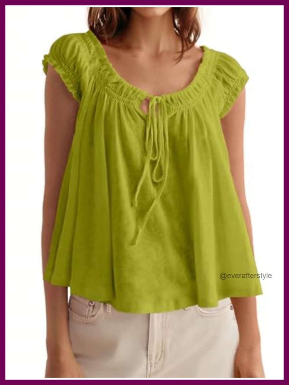 Womens Summer Tie Front Babydoll Flowy Tank Top Cap Sleeve Scoop Neck